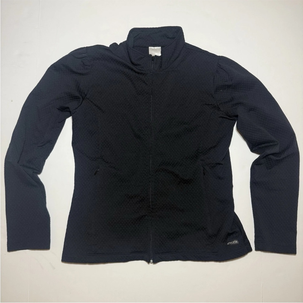 Athleta Black Quilted Zip Up Athletic Jacket Size M Athleisure Running Workout - Picture 1 of 7